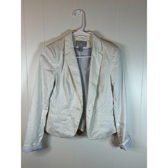 H&M Jackets & Blazers - H&M White Blazer (1 Button) - Blue/white striped inner lining - Women's Size 6